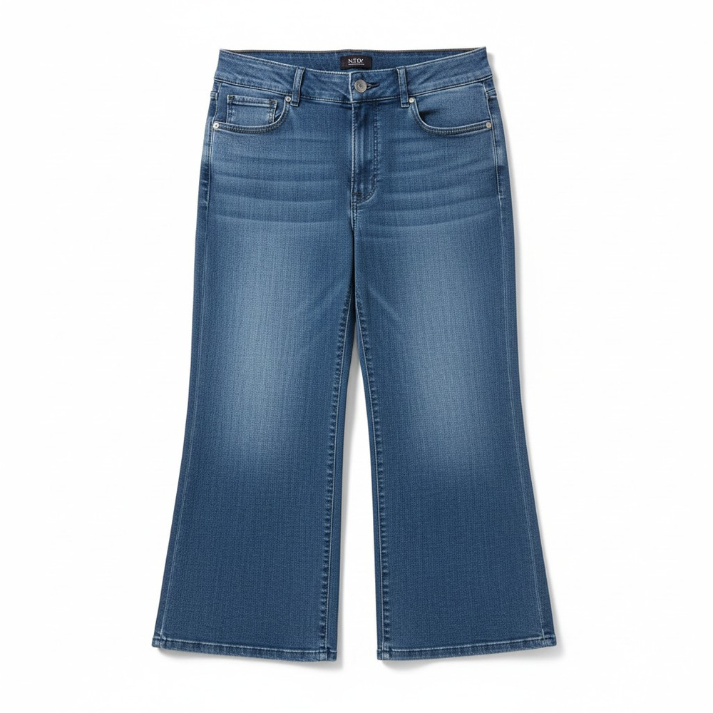 NYDJ Wide Leg Crop Jeans in Medium Blue Wash